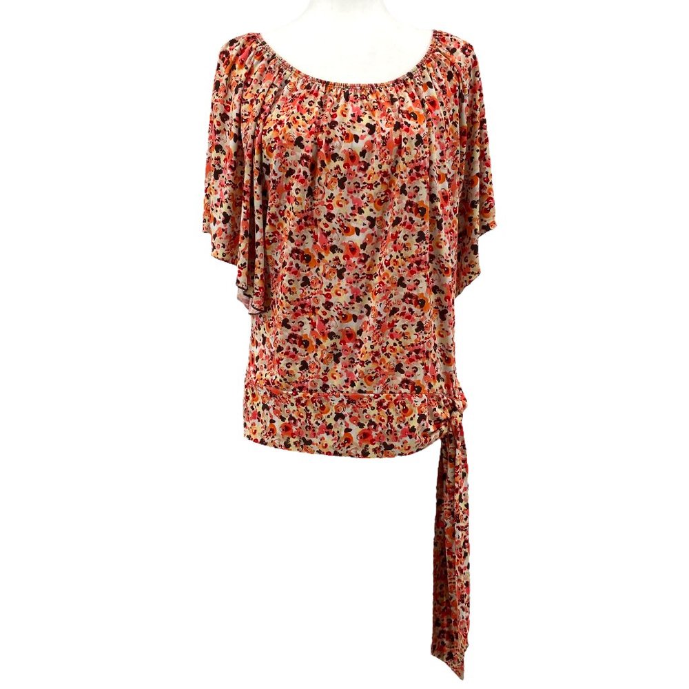 AB Studio Boho Floral Flutter Sleeve Short Sleeve Blouse